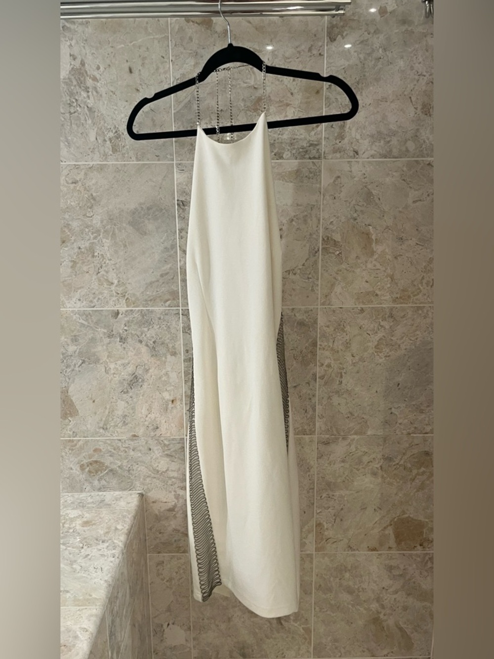 Missguided Cream White halter Dress with Mesh Side Detail
